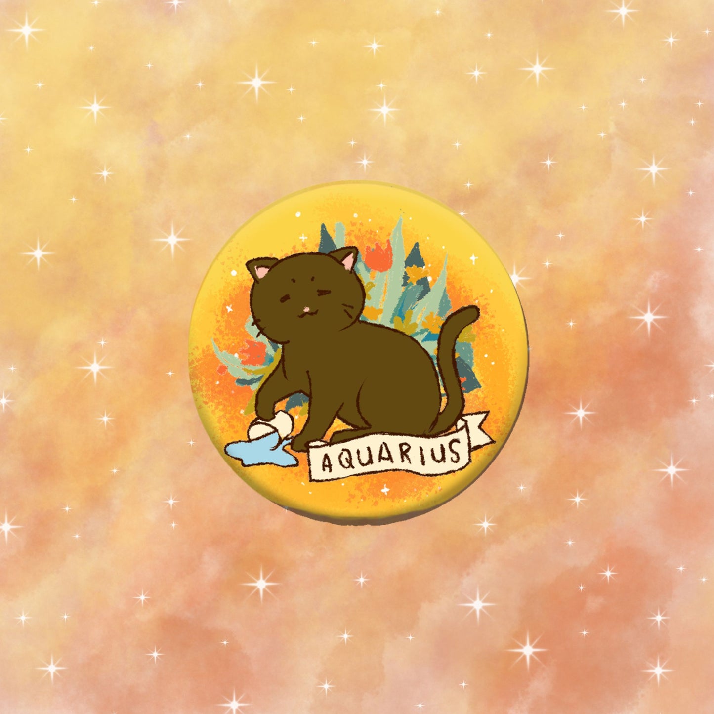 Aquarius Feline Floral Zodiac Pin