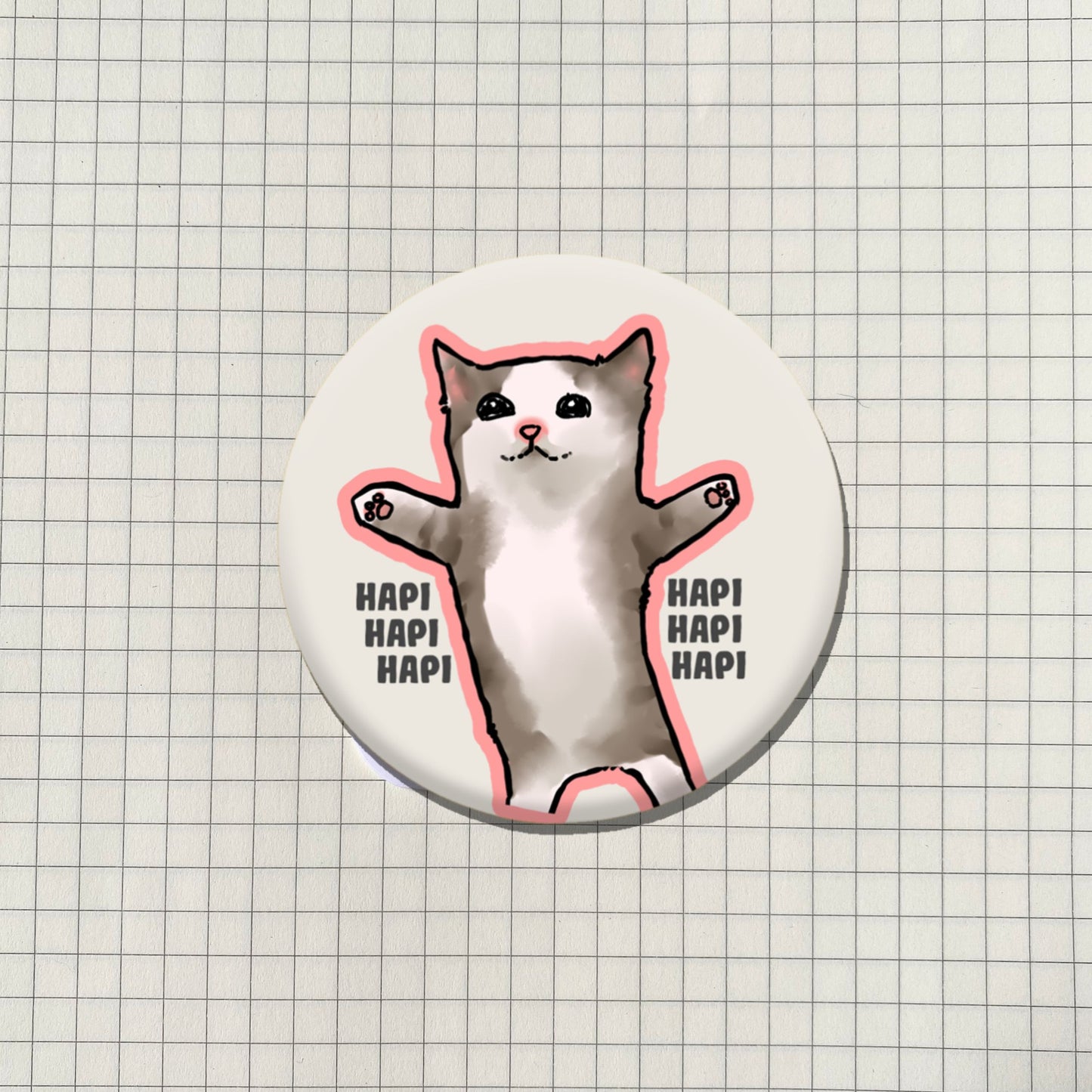Hapi Hapi Hapi Cat Meme Button Pin