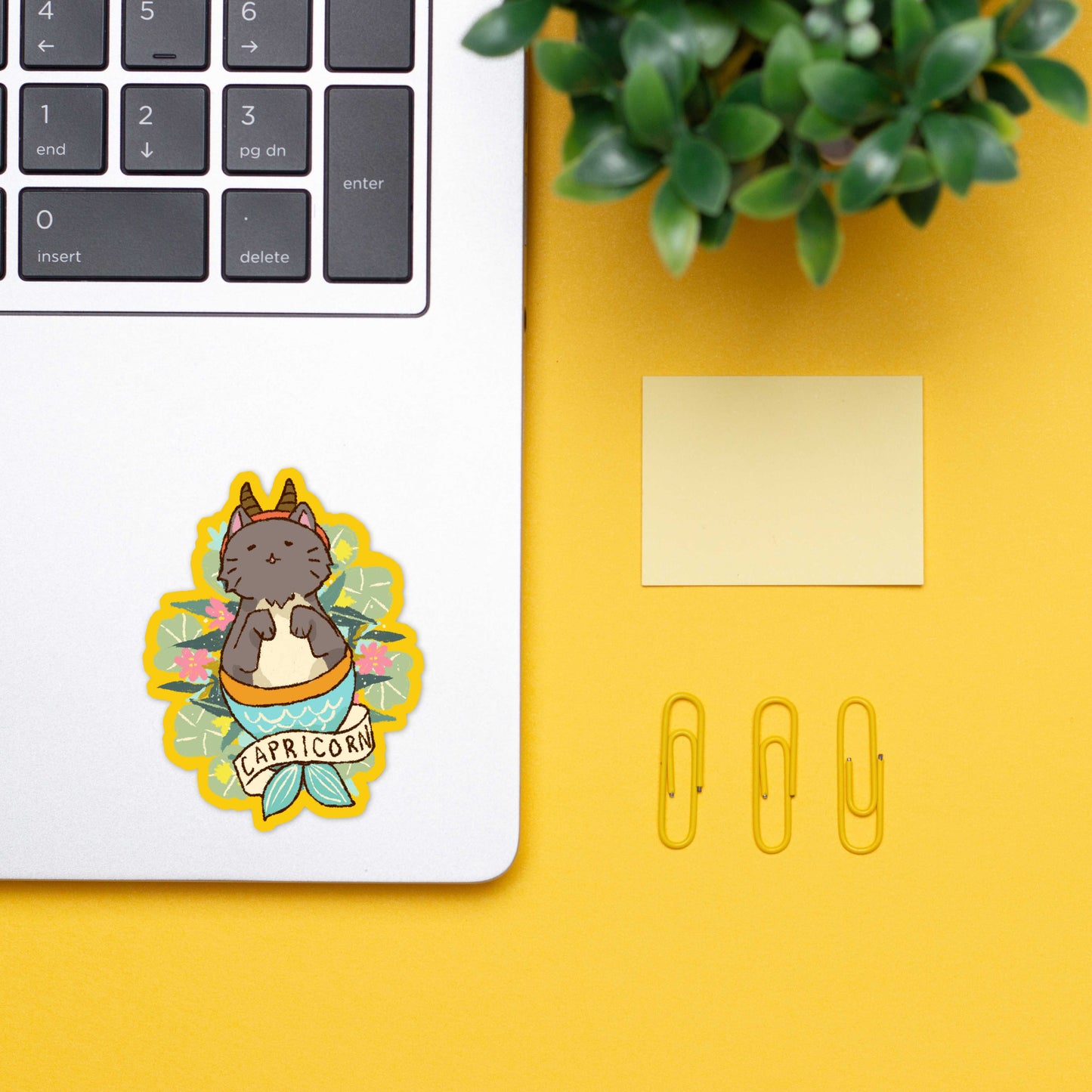 Capricorn Feline Floral Sticker