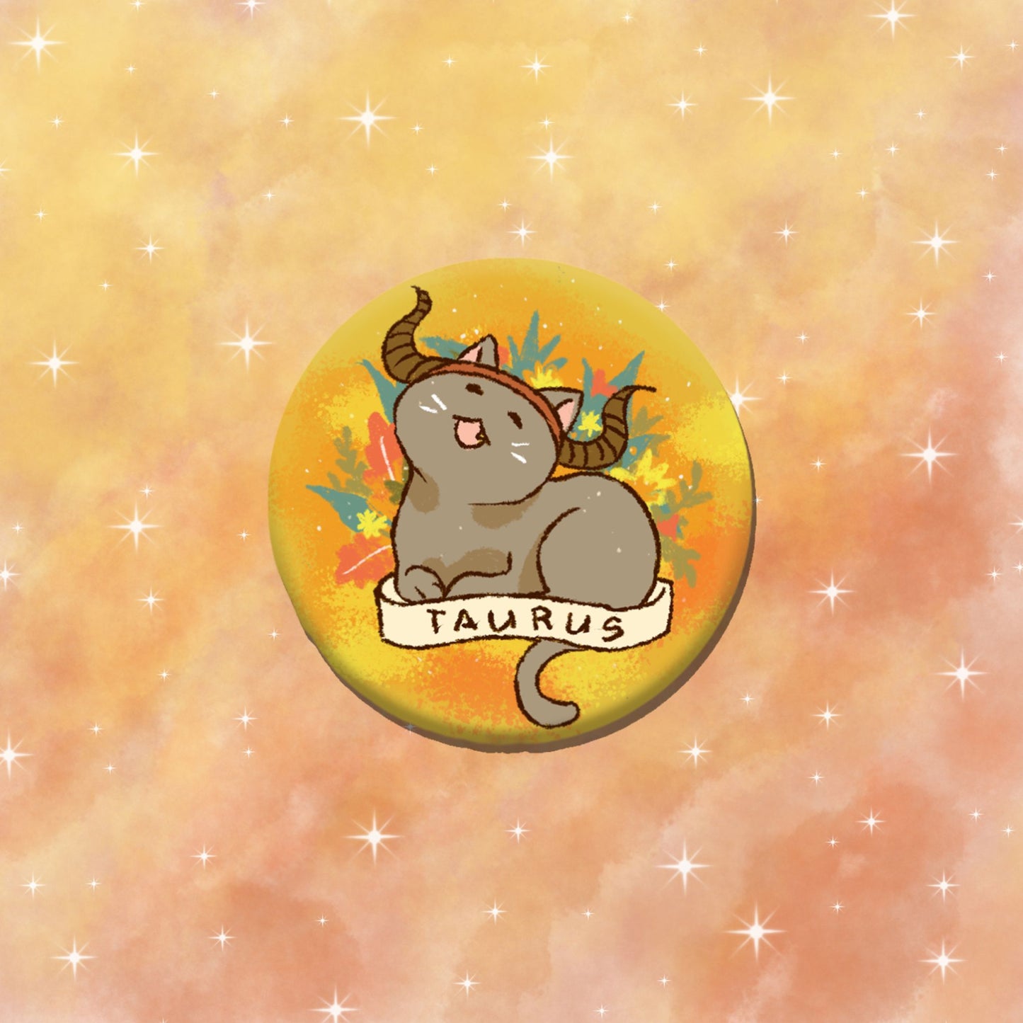 Taurus Feline Floral Zodiac Pin