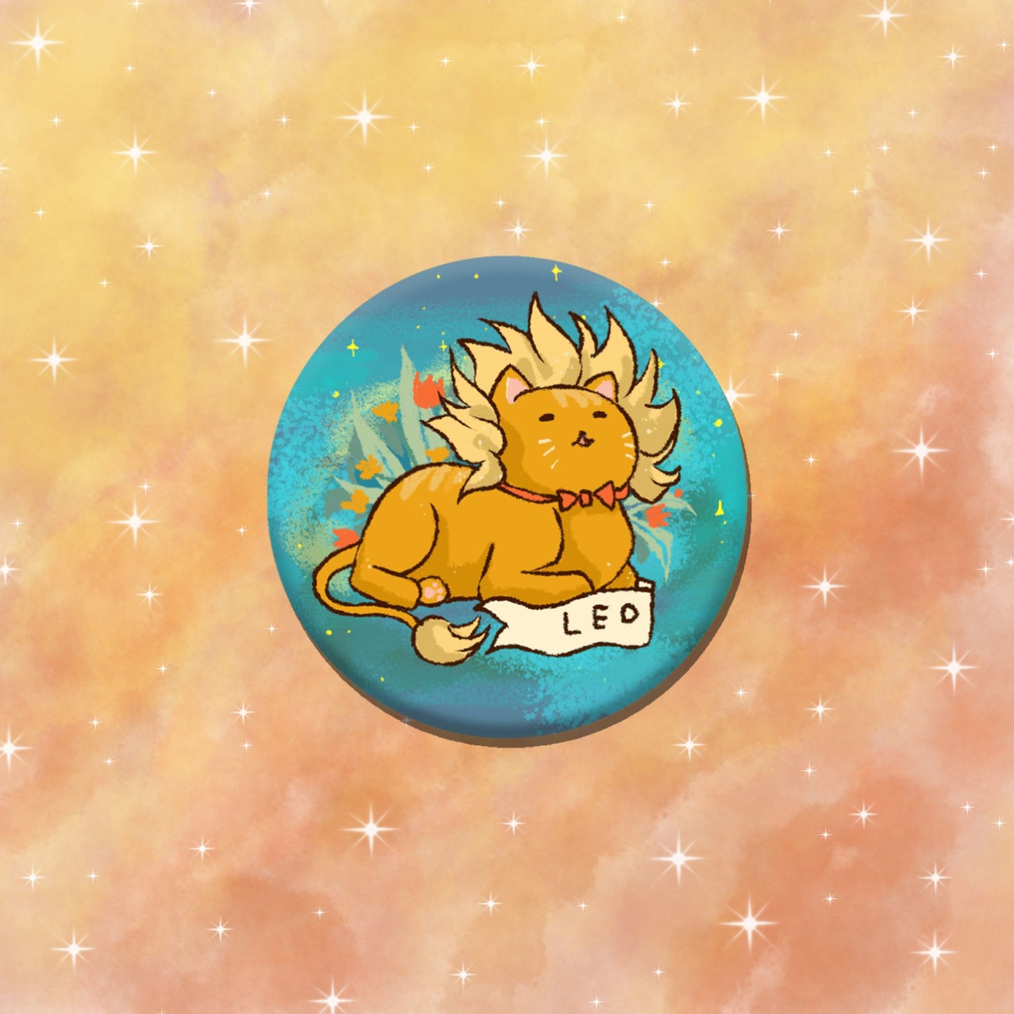 Leo Feline Floral Zodiac Pin