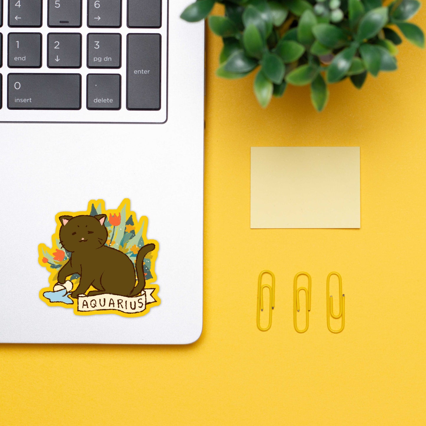 Aquarius Feline Floral Sticker