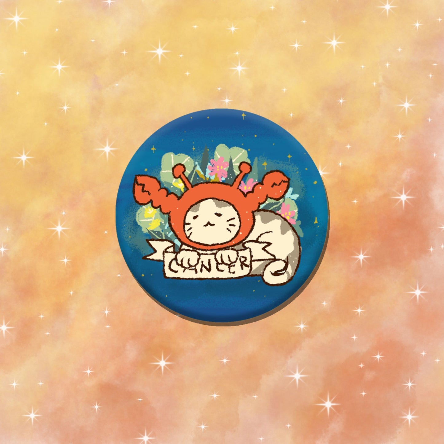 Cancer Feline Floral Zodiac Pin