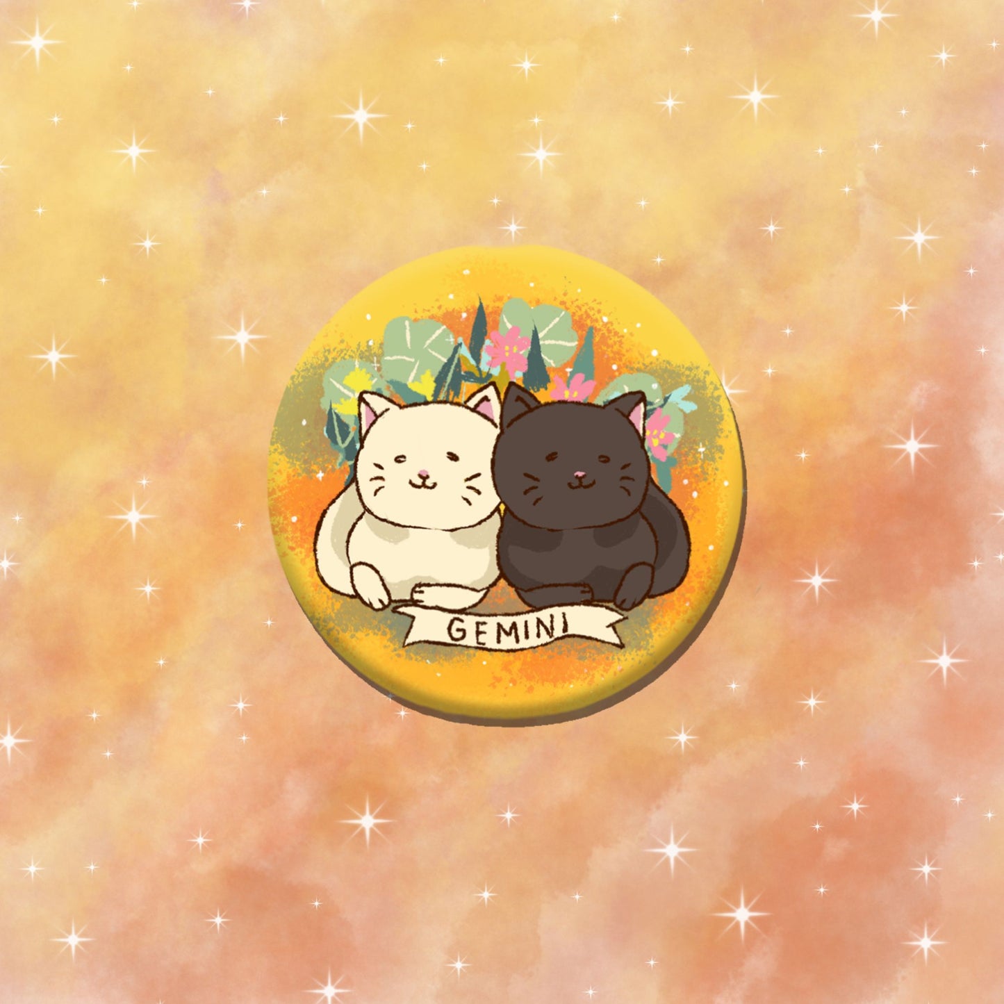 Gemini Feline Floral Zodiac Pin