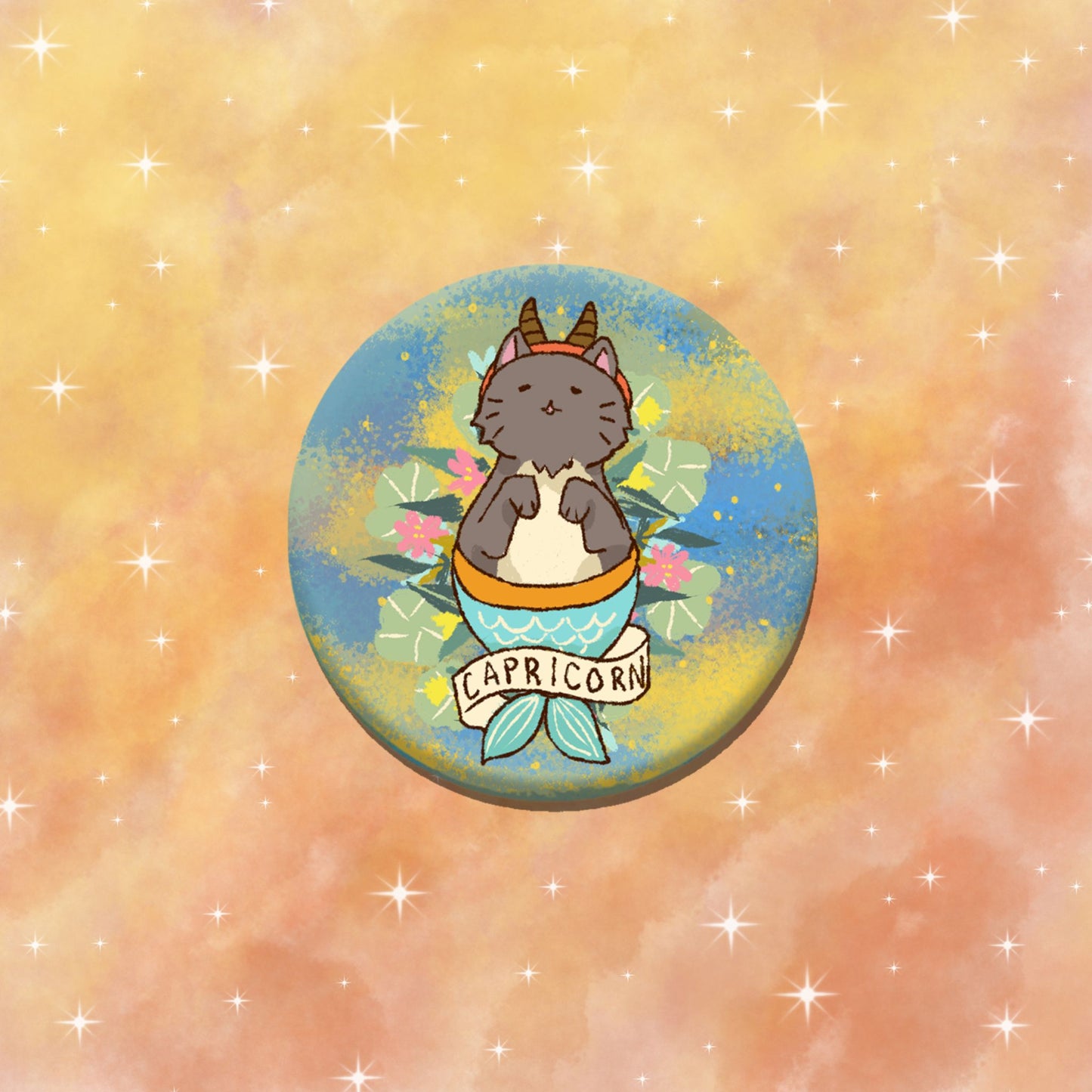 Capricorn Feline Floral Zodiac Pin