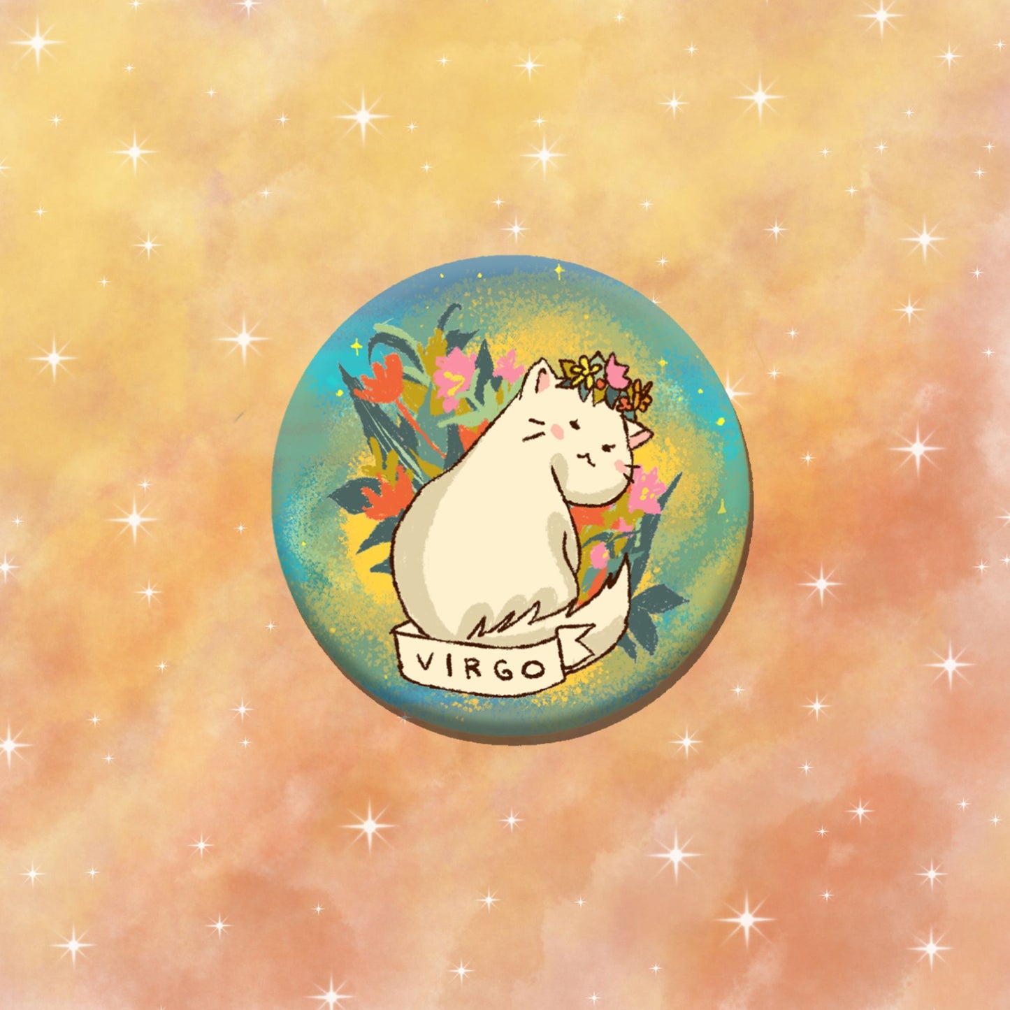 Virgo Feline Floral Zodiac Pin