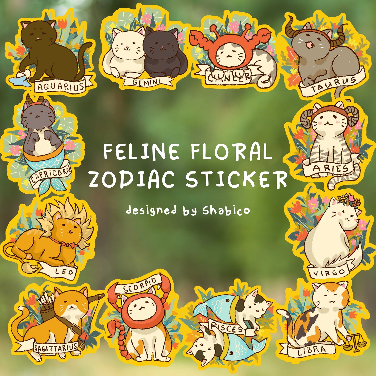 Feline Floral Zodiac Sign