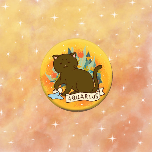 Aquarius Feline Floral Zodiac Pin