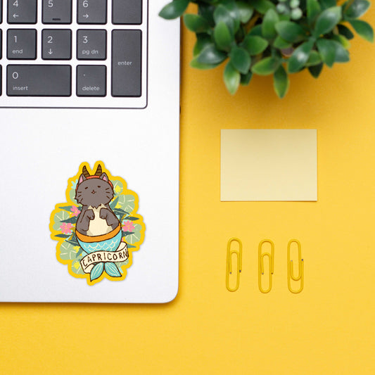 Capricorn Feline Floral Sticker