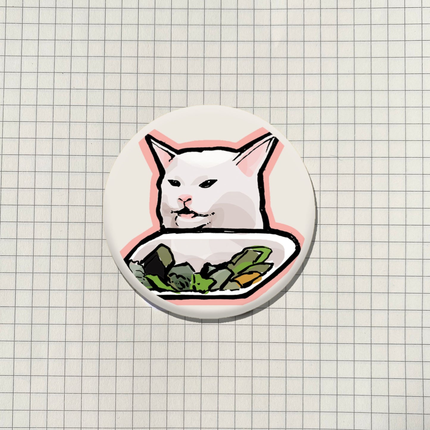 Salad Cat Meme Button Pin