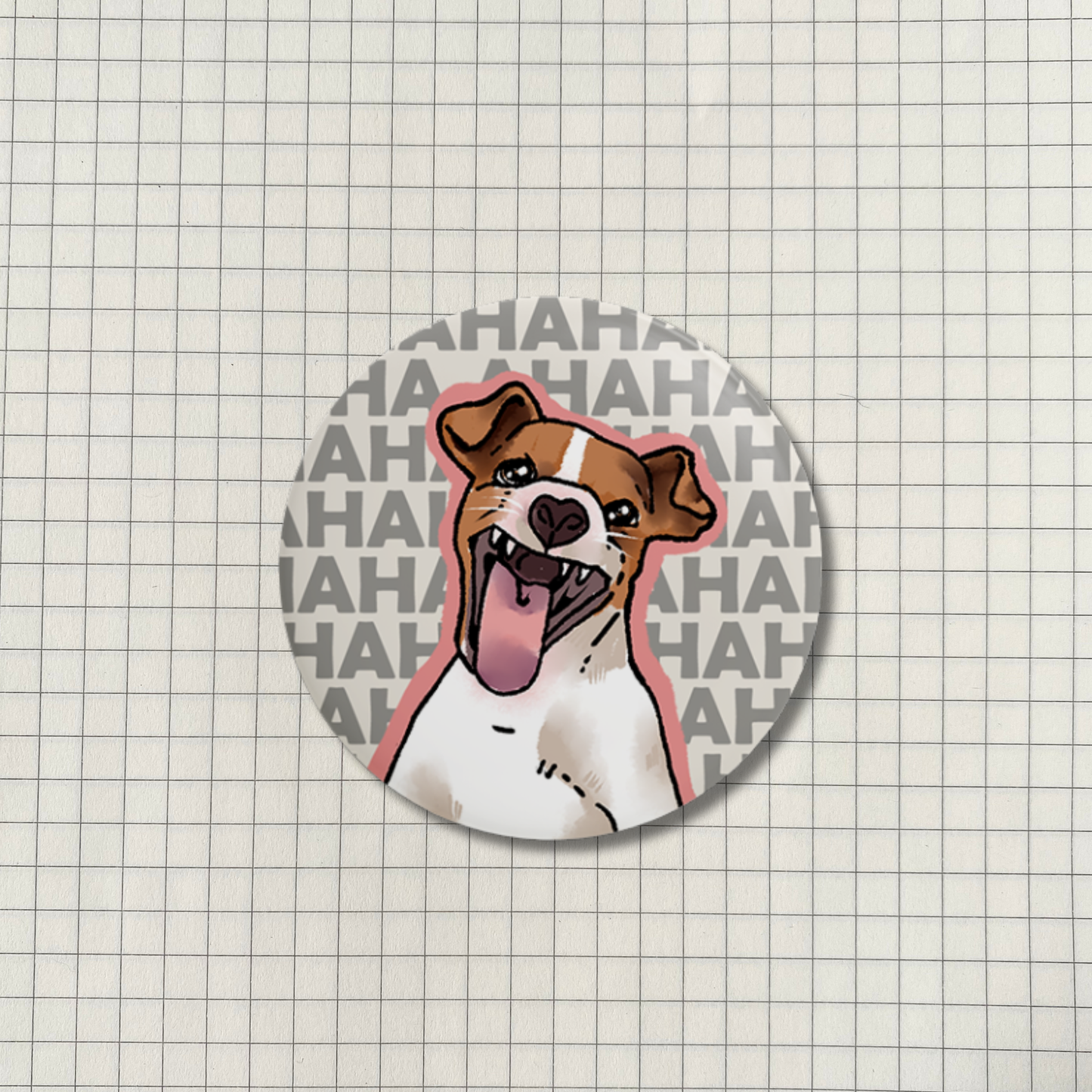 Laughing Dog Meme Button Pin