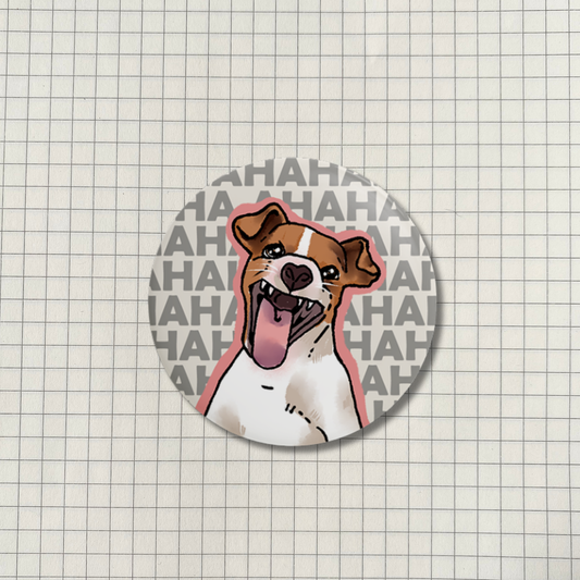 Laughing Dog Meme Button Pin