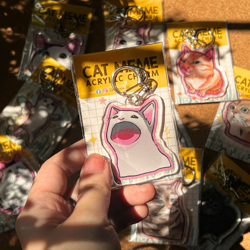 Pop pop Cat Meme Acrylic Keychain