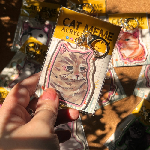 Sad Cat Meme Acrylic Keychain