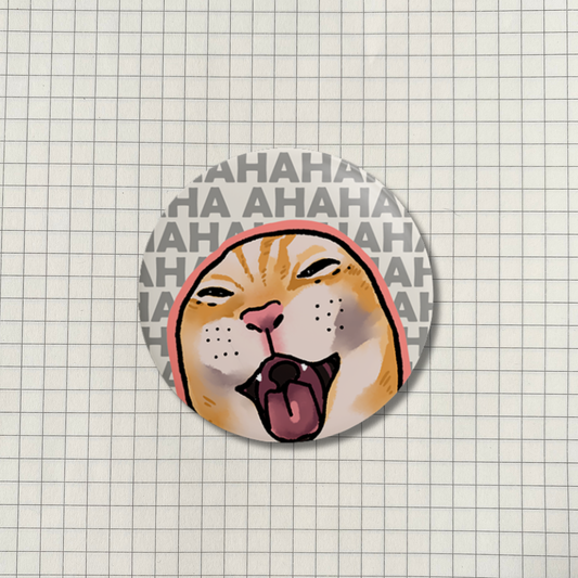 Laughing Cat Meme Button Pin