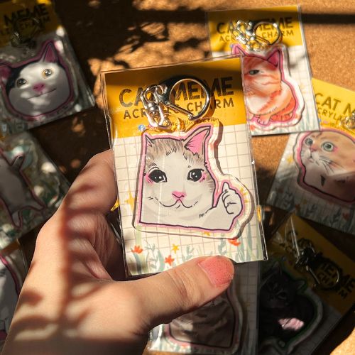 Thumbs Up Cat Meme Acrylic Keychain