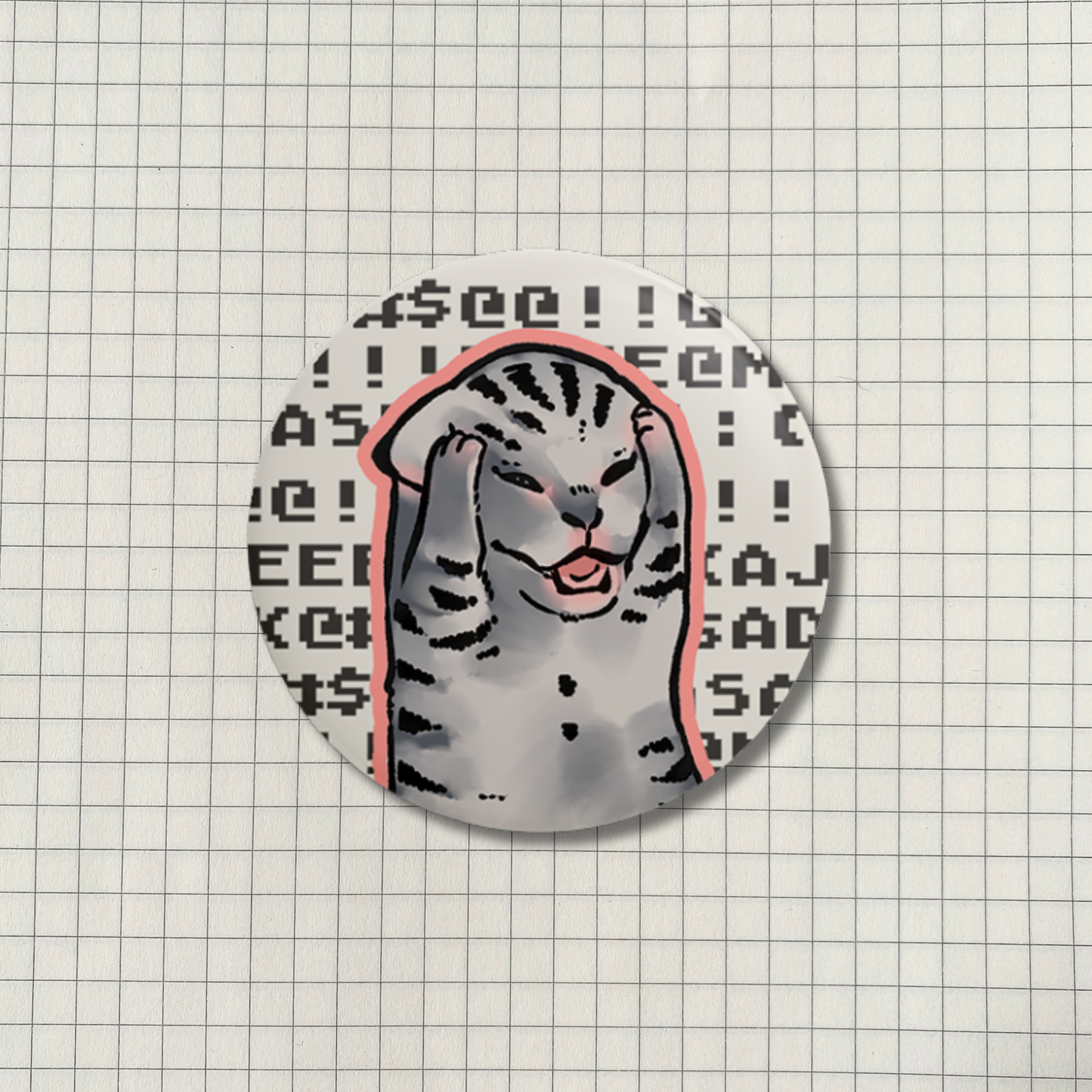 Headache Cat Meme Button Pin