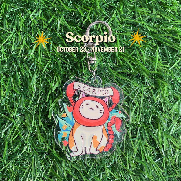 Feline Floral Zodiac Acrylic Keychain