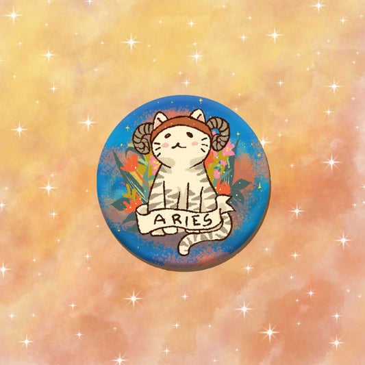 Aries Feline Floral Zodiac Pin