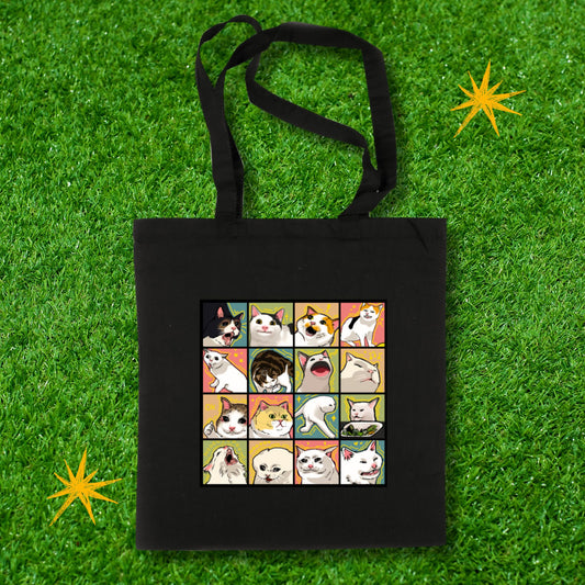 Cat Memes Collage Design 1 Black Canvas Totebag