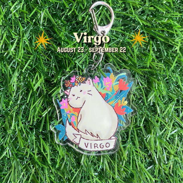 Feline Floral Zodiac Acrylic Keychain