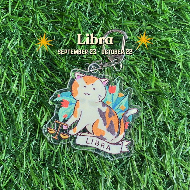 Feline Floral Zodiac Acrylic Keychain