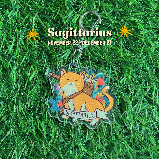 Feline Floral Zodiac Acrylic Keychain