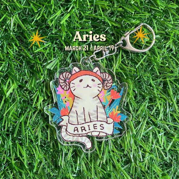 Feline Floral Zodiac Acrylic Keychain