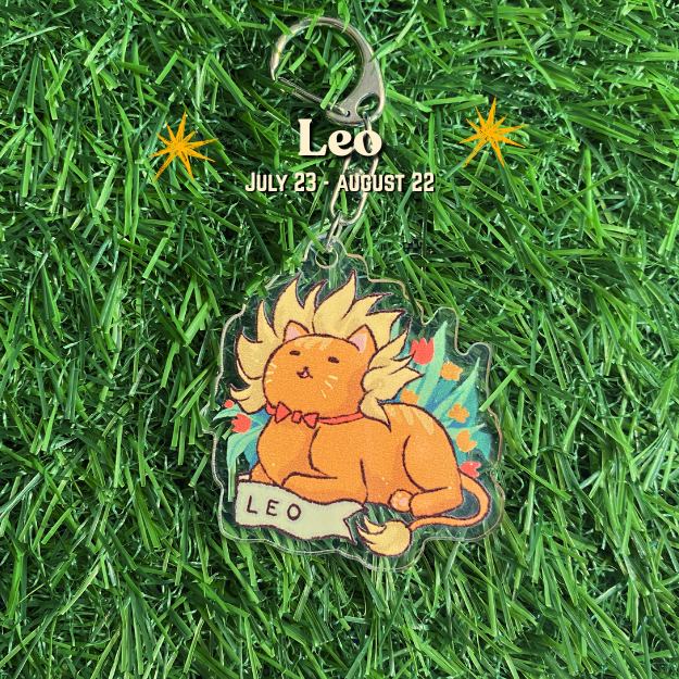 Feline Floral Zodiac Acrylic Keychain
