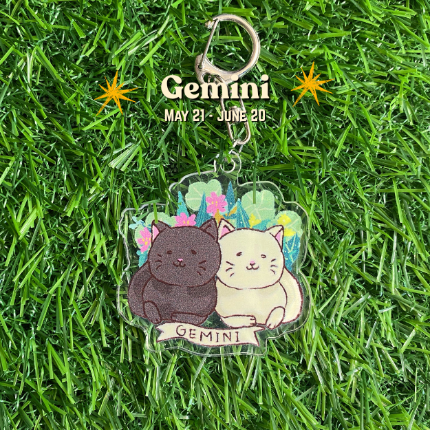 Feline Floral Zodiac Acrylic Keychain
