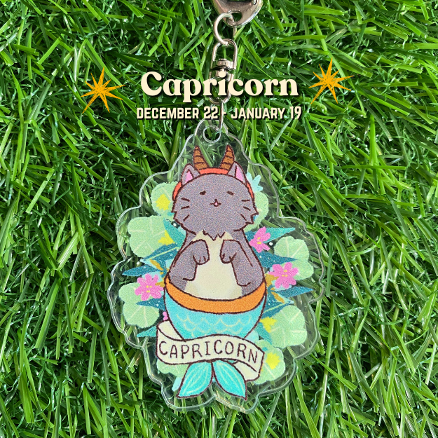 Feline Floral Zodiac Acrylic Keychain