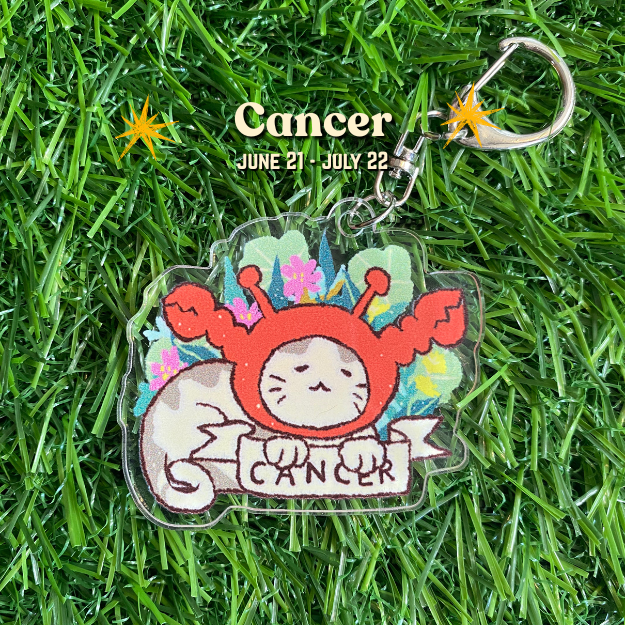 Feline Floral Zodiac Acrylic Keychain