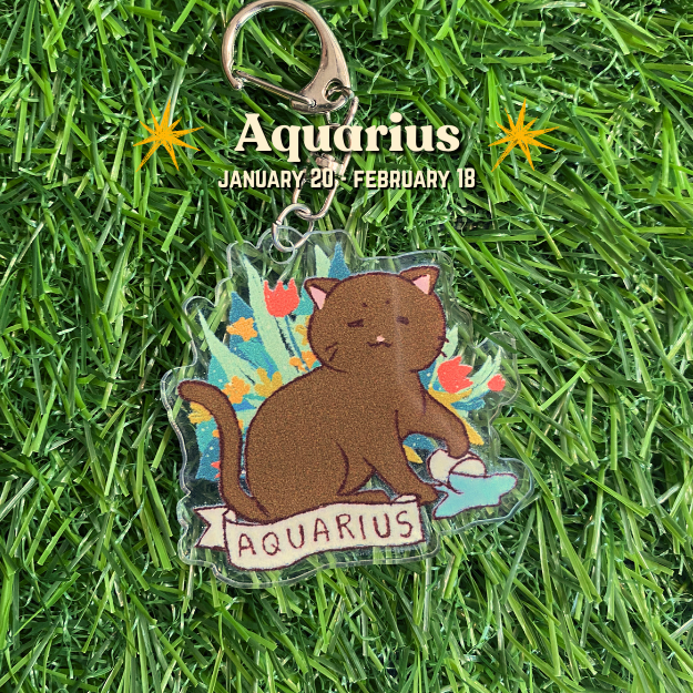 Feline Floral Zodiac Acrylic Keychain