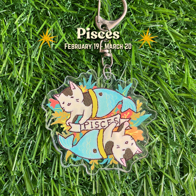Feline Floral Zodiac Acrylic Keychain