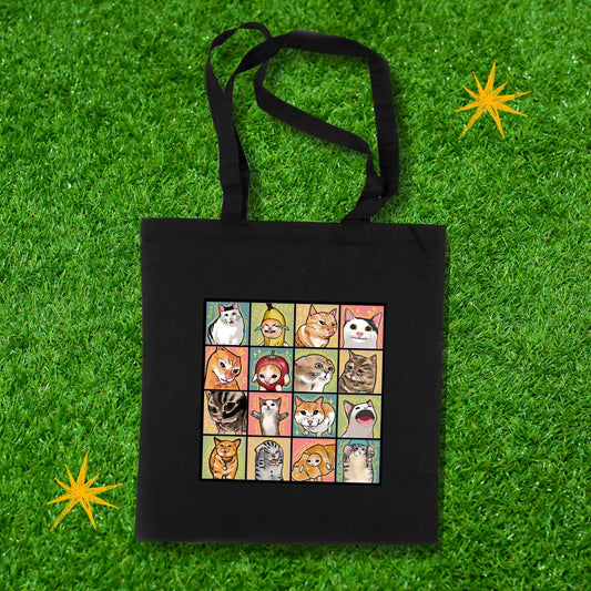 Cat Memes Collage Design 2 Black Canvas Totebag