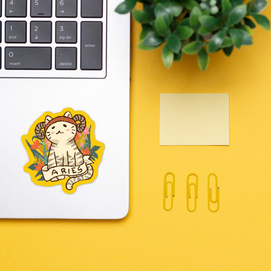 Aries Feline Floral Sticker