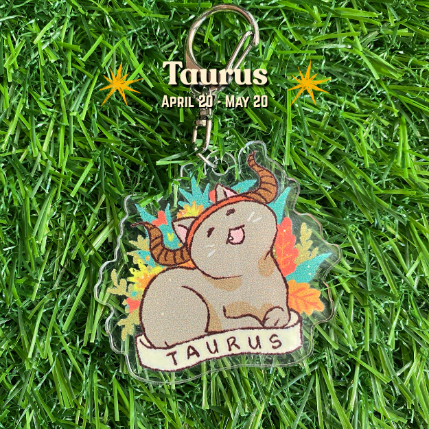Feline Floral Zodiac Acrylic Keychain