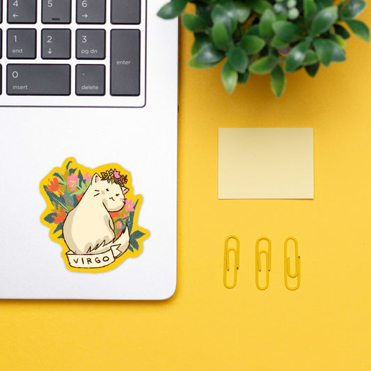 Virgo Feline Floral Sticker