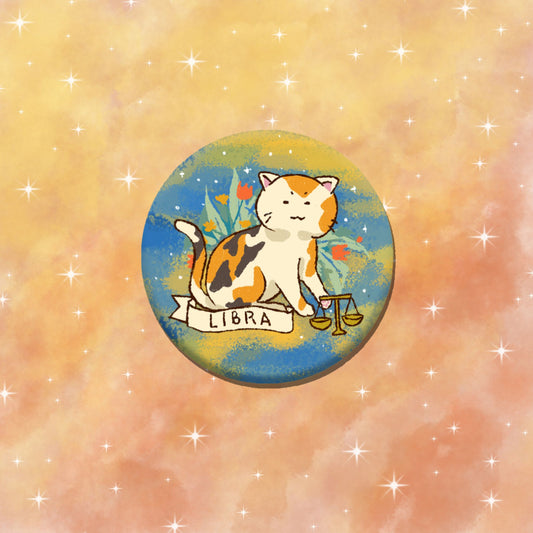 Libra Feline Floral Zodiac Pin