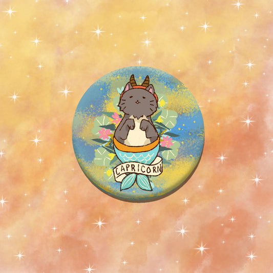 Capricorn Feline Floral Zodiac Pin
