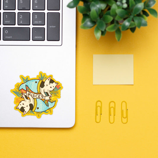 Pisces Feline Floral Sticker
