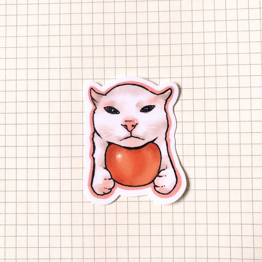 Cat with Apple Meme Sticker